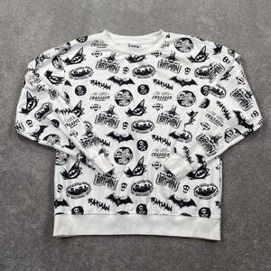 Batman All Over Print Crew Neck Pullover Sweatshirt Women's Size L White‎ Black